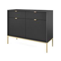 SIDEBOARD Eternas 2T 2S Schwarz 104/83/39 cm – goldene Füße, mit geriffelten Fronten - Goldfarben/Schwarz, Holzwerkstoff (104/83/39cm) - AX Living