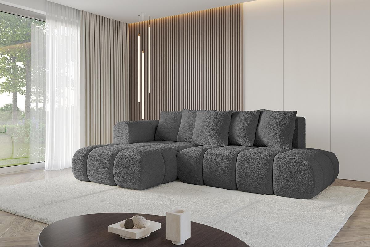 ECKSOFA Ottomane Links CLOUD-L-v1 280x185x90 Grau Bouclé - Grau, Holzwerkstoff/Kunststoff (180/289cm) - ALTDECOR