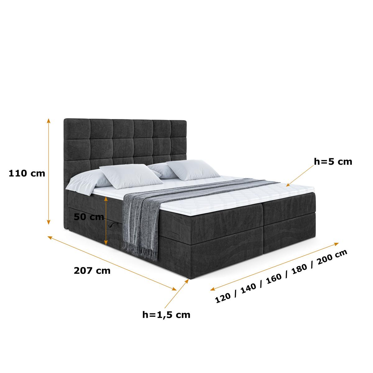 BOXBETT mit H4-Matratze und Lattenrost - BRUGO - 180x200 Schwarz - Schwarz, Holzwerkstoff (180/200cm) - ALTDECOR
