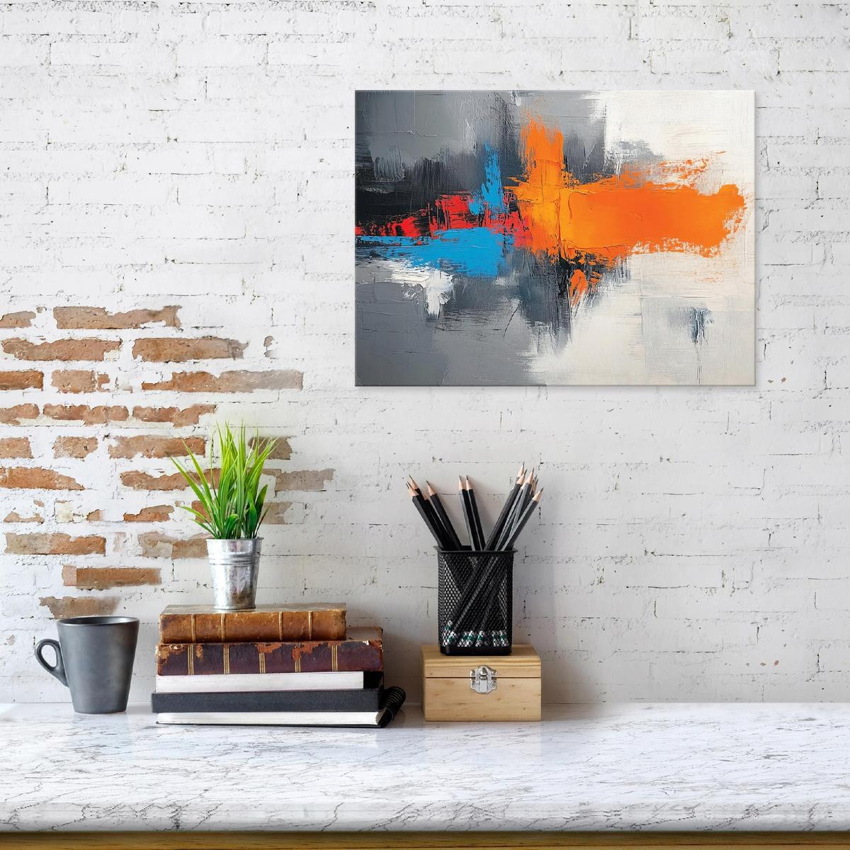 WANDDEKO Abstrakt Grau Bunt Bilder Modern Wohnzimmer 120x80 - Grau, Holzwerkstoff (120/80cm) - Wallarena