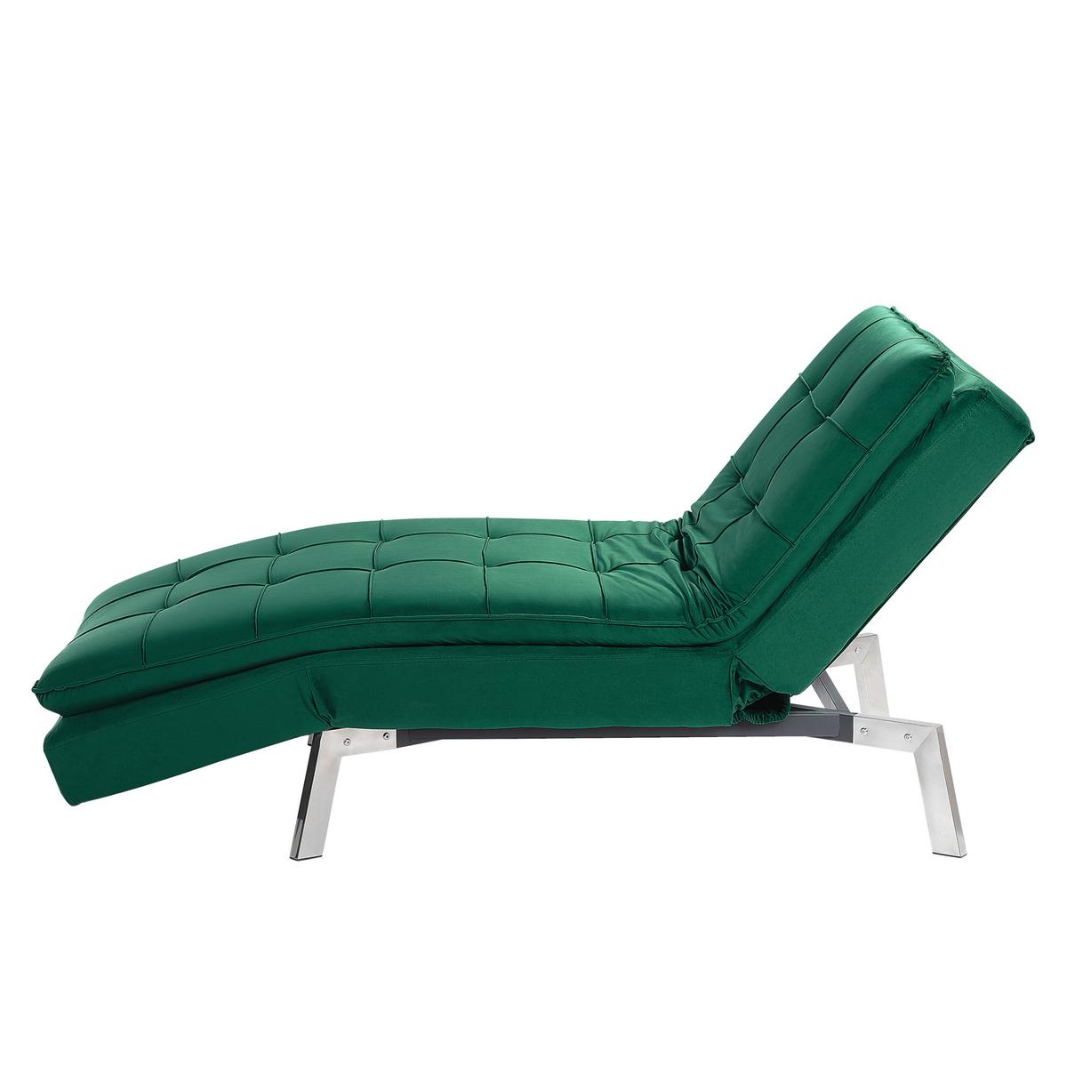 RELAXLIEGE Samtstoff smaragdgrün verstellbar Loiret - Silberfarben/Grün, Textil (179/93/76cm) - Beliani