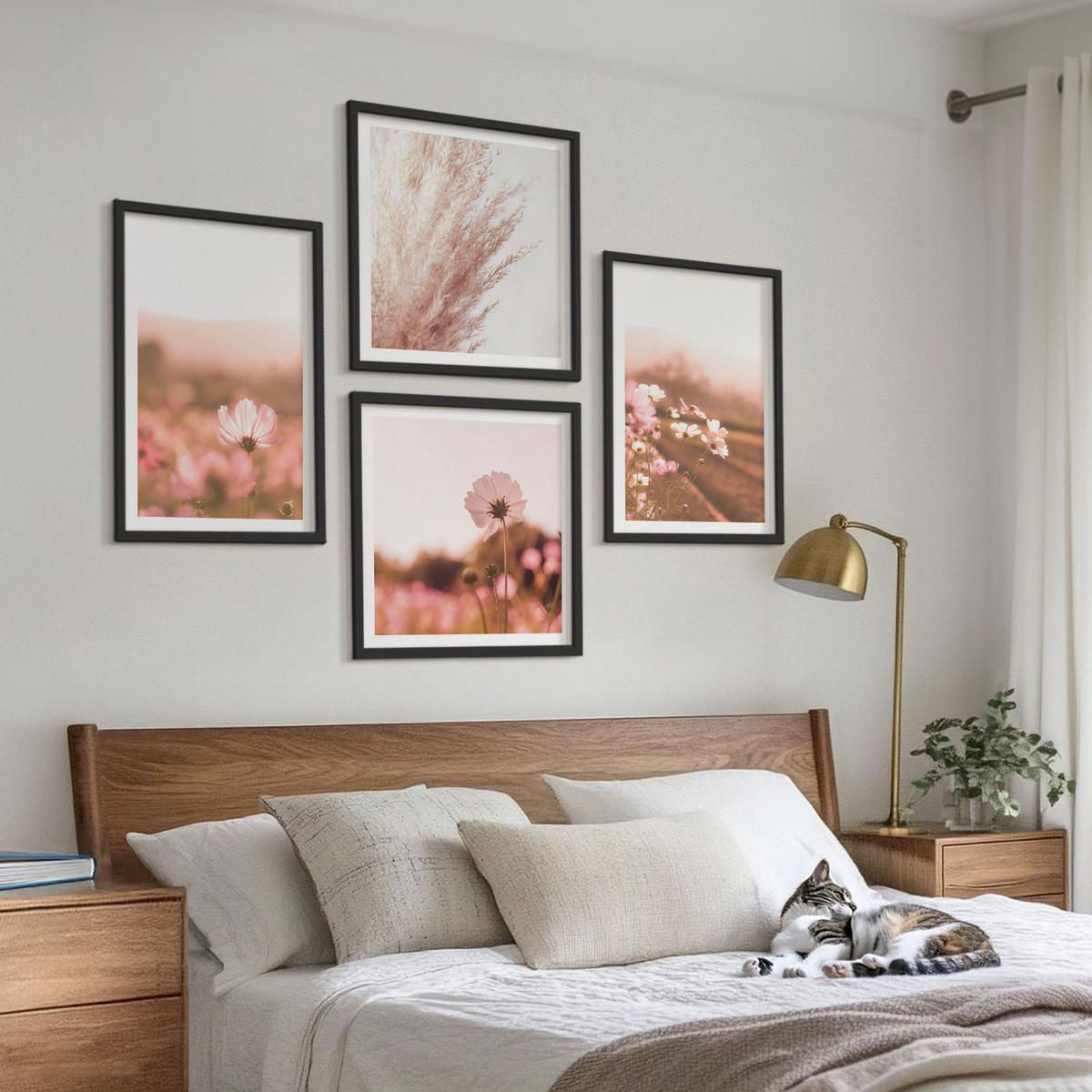 BILDER SET 4er Set - 50x50 cm & 40x60 cm Schwarzer Rahmen - Wildblumen auf den Wiesen im Sommer - Schwarz, Kunststoff (50/50cm) - TULUP