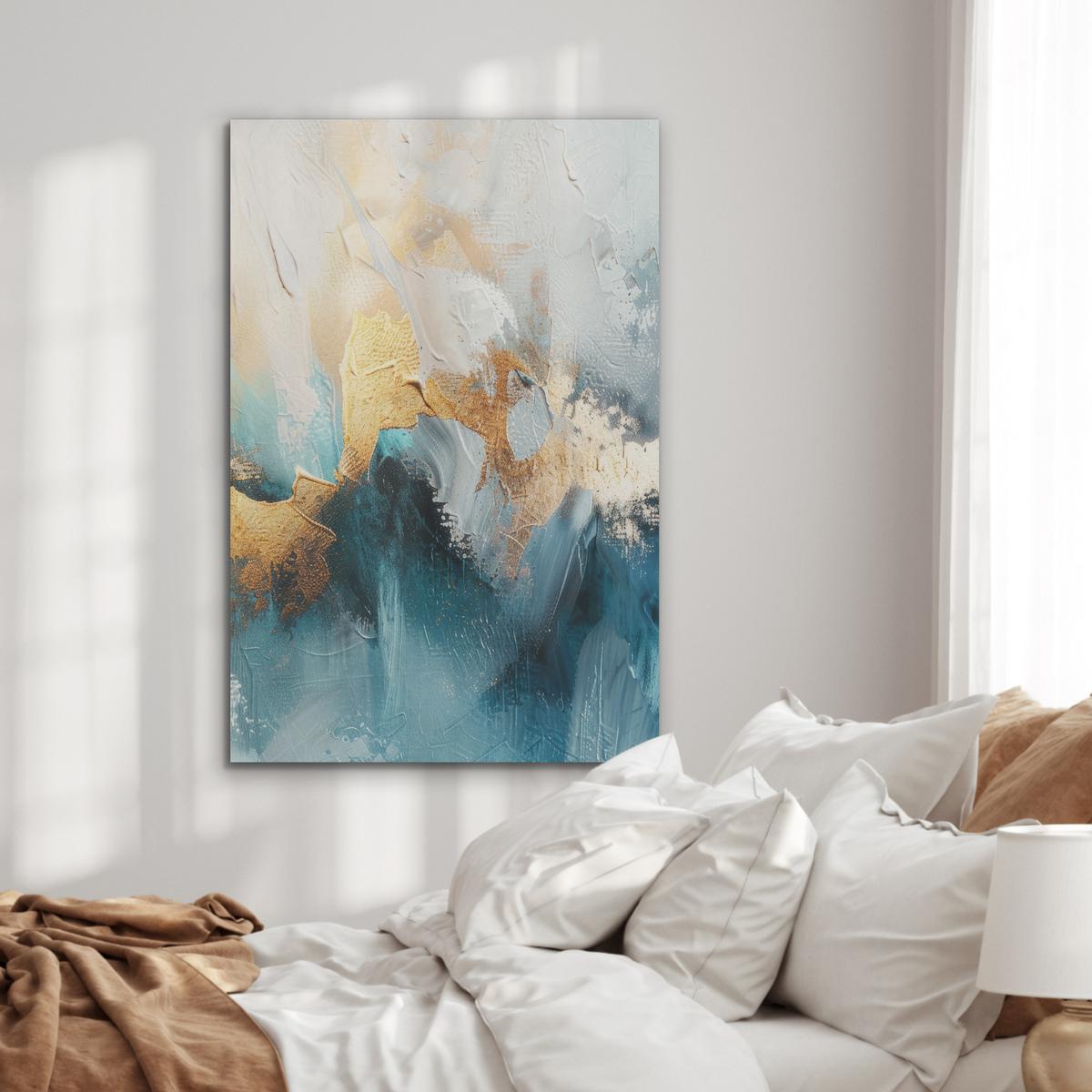 AKUSTIKBILD Abstrakt - Kunst - Gold - Blau Wanddeko 70x100 cm - Petrol, Kunststoff (70/100/0.9cm) - MuchoWow