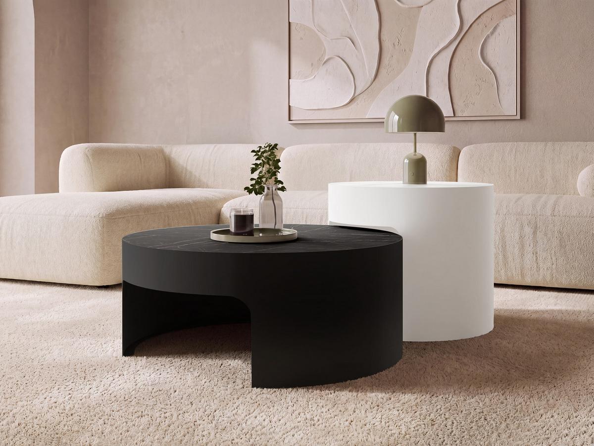 COUCHTISCH-SET Vellaro - Schwarz/Weiß, Holzwerkstoff/Metall (76/76/32cm) - MIRJAN24