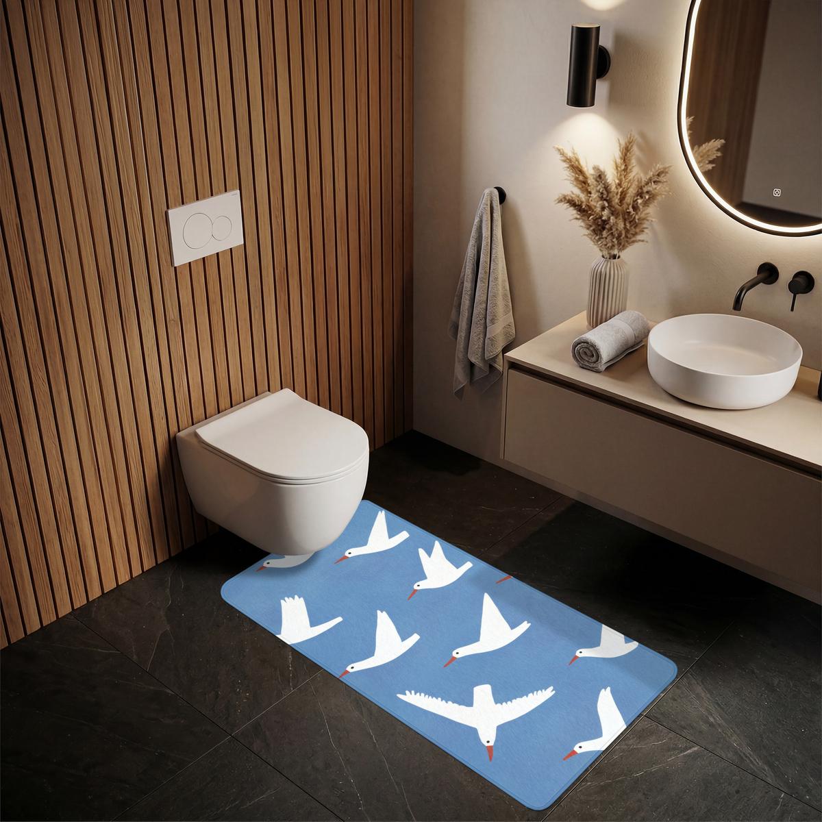 BADEMATTE Vögel - Weiß - Muster 60x120 cm - Blau, Textil (60/120cm) - OnlyWow