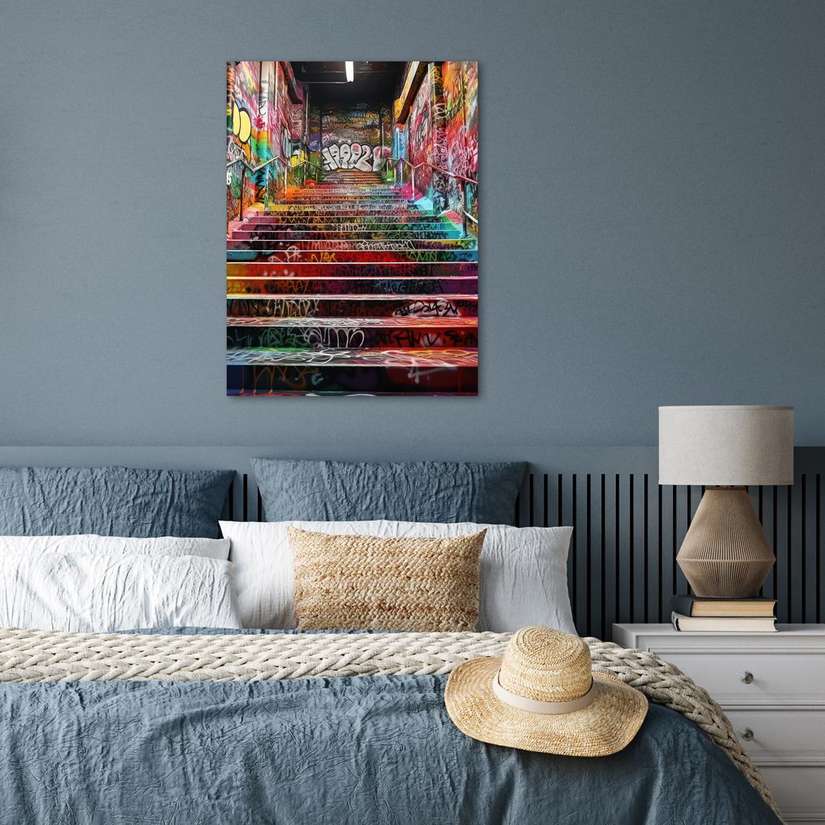 POSTER Treppe - Graffiti - Farben - Kunst Deko Wohnzimmer 60x80 cm - Multicolor, Papier (60/80/0.1cm) - MuchoWow