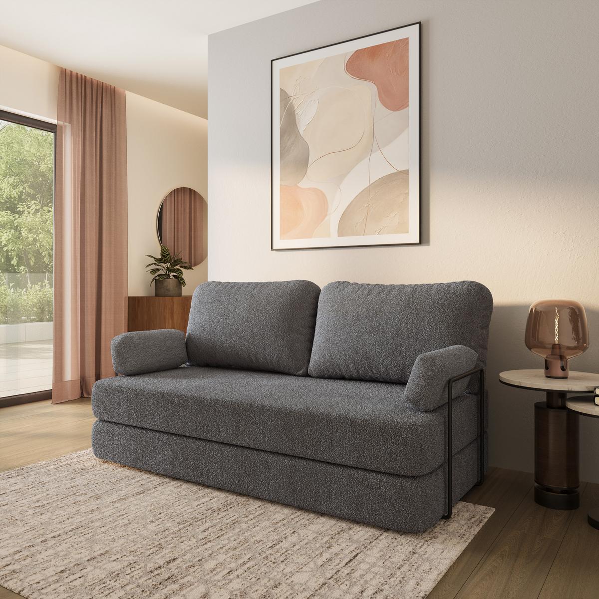 BETTSOFA NIKSI aus Schaumstoff Bucle-Stoff Grau Schlaffunktion - Grau, Textil (170/86/80cm) - MASSENO