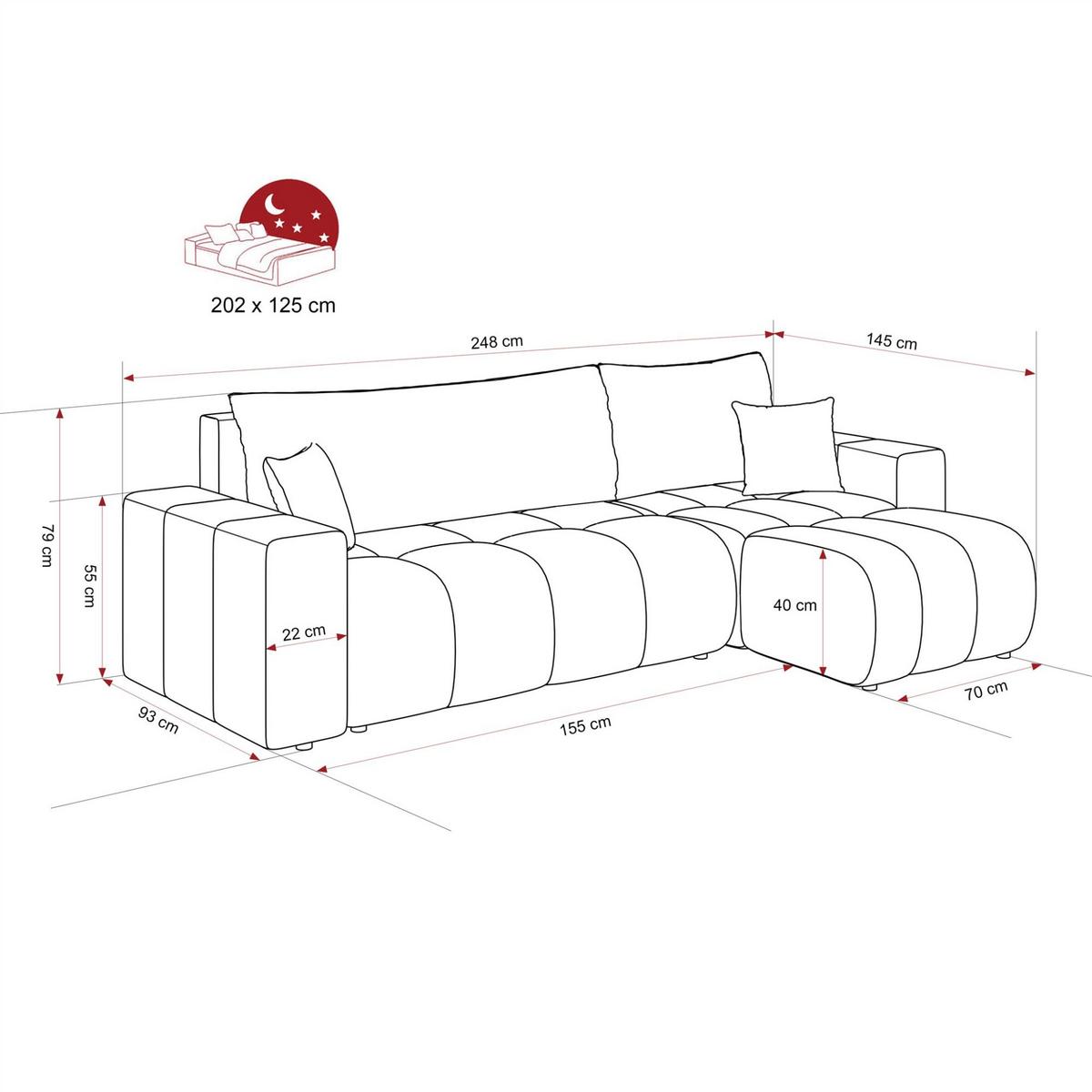 ECKSOFA Anabel Mit Schlaffunktion - Dunkelgrau, Holzwerkstoff/Textil (248/145cm) - Fun Möbel