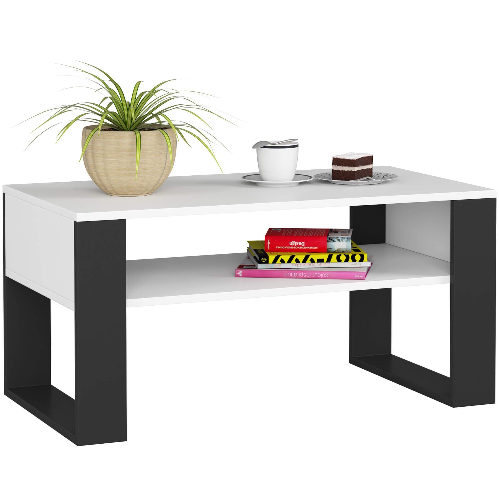 COUCHTISCH Weiß, Schwarz 45/92/50 - Schwarz/Weiß, Textil (50/92/45cm) - RAUMHIRSCH FURNITURE