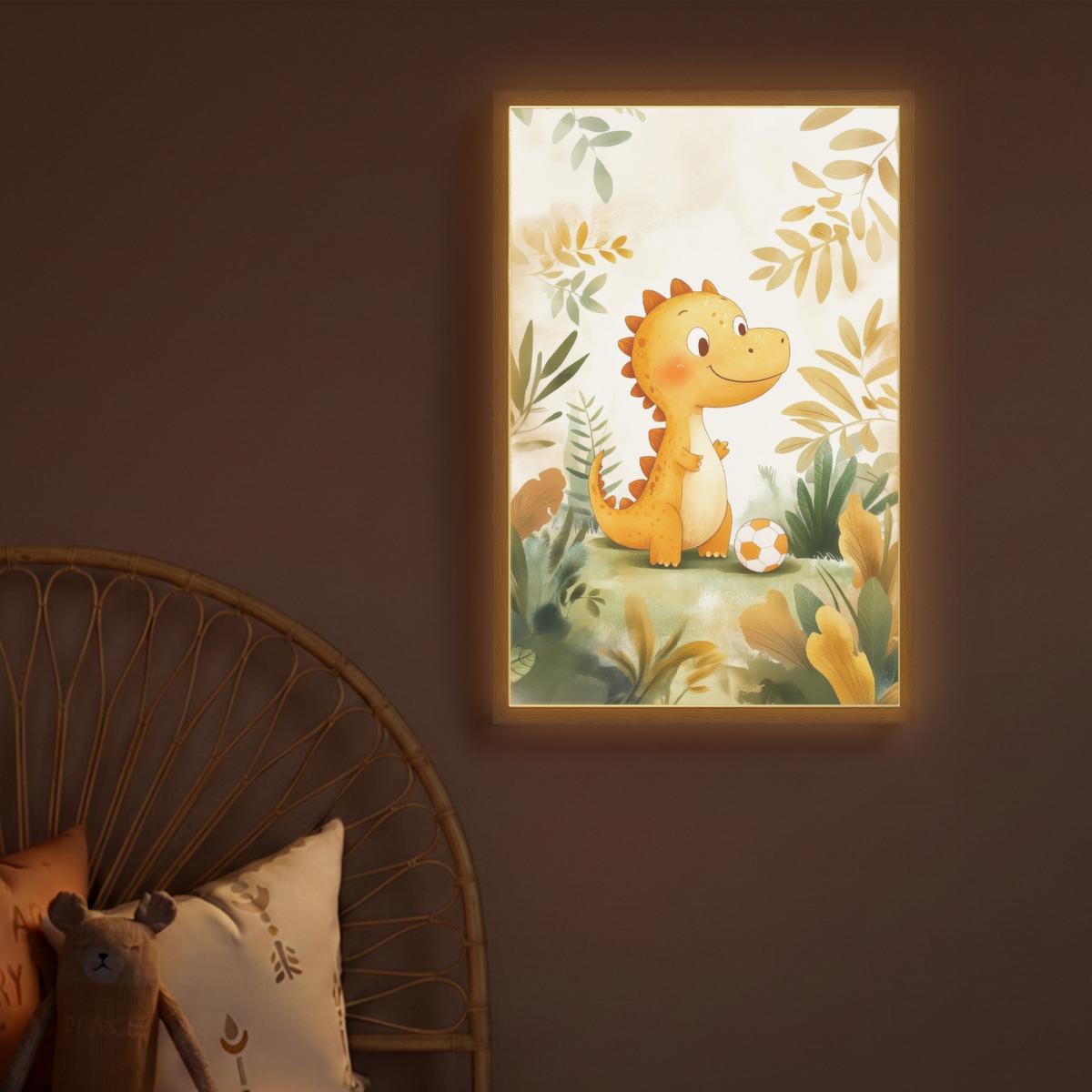 WANDLEUCHTE MIT AKKU Dino - Fußball - Orange 40x60 cm - Beige, Holzwerkstoff (40/60/8cm) - OnlyWow