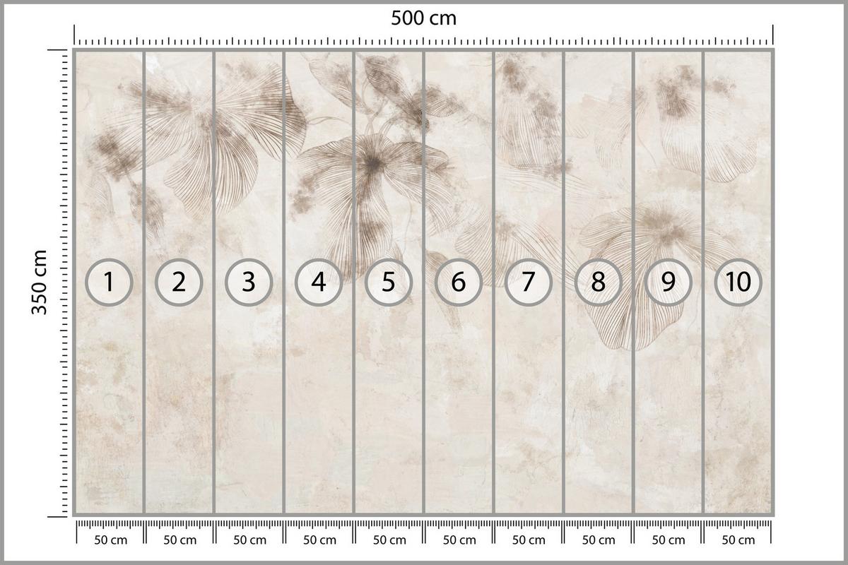 FOTOTAPETE für Wohnzimmer Boho Blumen auf Beton Natur Vintage 500x350 - Beige/Braun, Papier (500/350cm) - Muralo