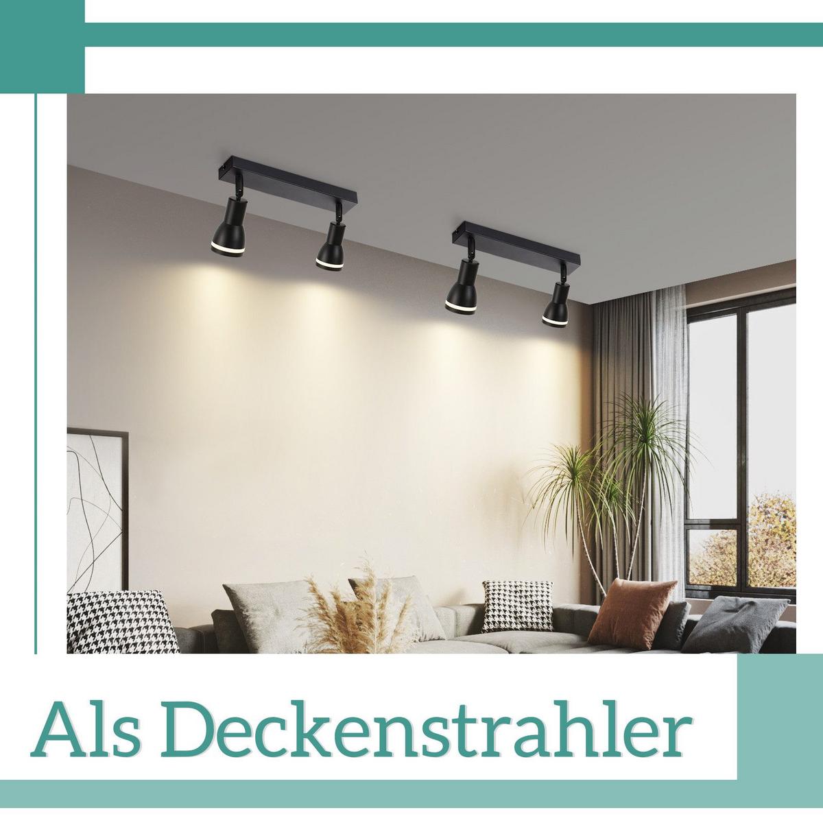 DECKENSTRAHLER Homburg 2-flammig 30/5/15.7 cm - Schwarz, Metall (30/5/15.7cm) - Nettlife