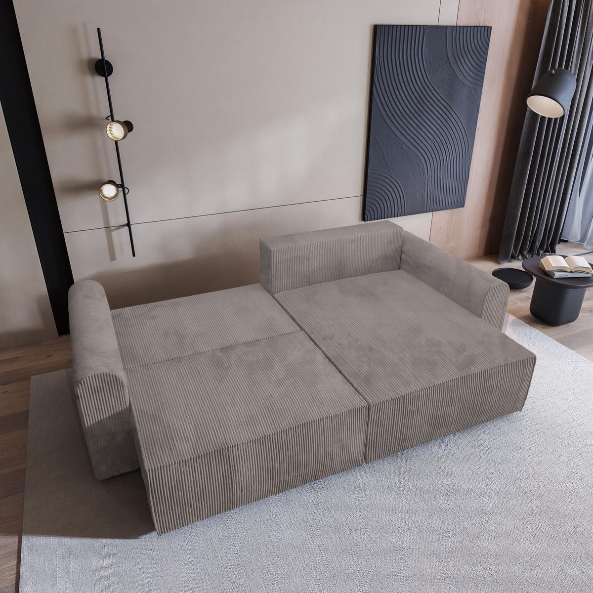 ECKSOFA FIANO P Beige Kordstoff mit Schlaffunktion - Beige/Grau, Holz/Kunststoff (245/148cm) - MASSENO