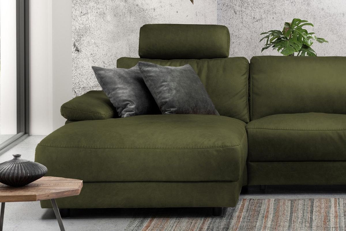 ECKSOFA XL MOTORISCHER RELAXFUNKTION LOLA Dunkelgrün Webstoff Relaxfunktion - Dunkelgrün/Schwarz, Textil (304/178cm) - KAWOLA