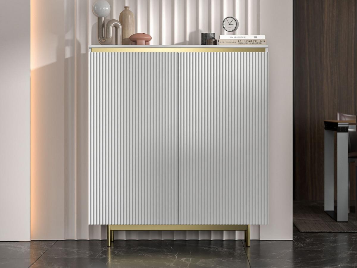 KOMMODE Selene 2D Weiß matt 111 cm mit goldenem Metallrahmen - Goldfarben/Weiß, Holzwerkstoff/Metall (111/125/35cm) - Meble Lindner