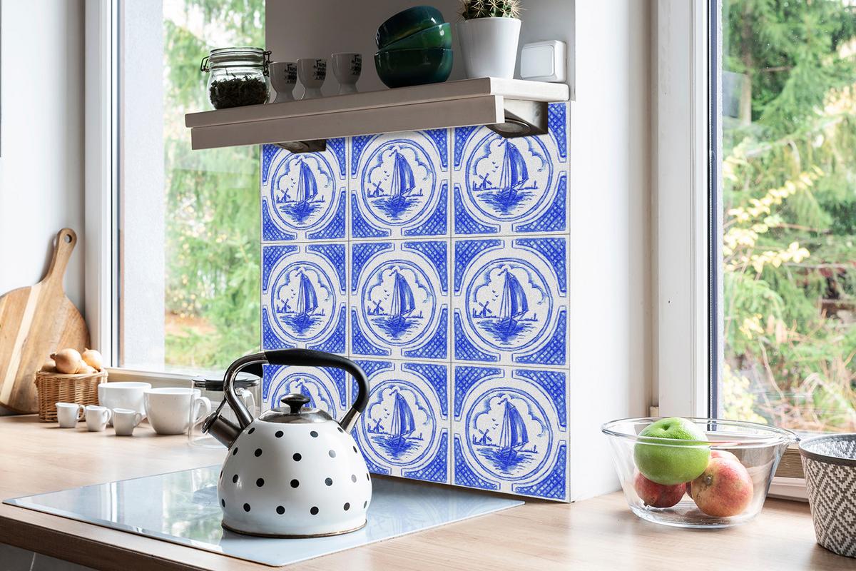 SELBSTKLEBENDE Wandfliesen 9 Stück 30x30 cm - Azulejos Boot - Blau, Textil (30/1.6/30cm) - TULUP