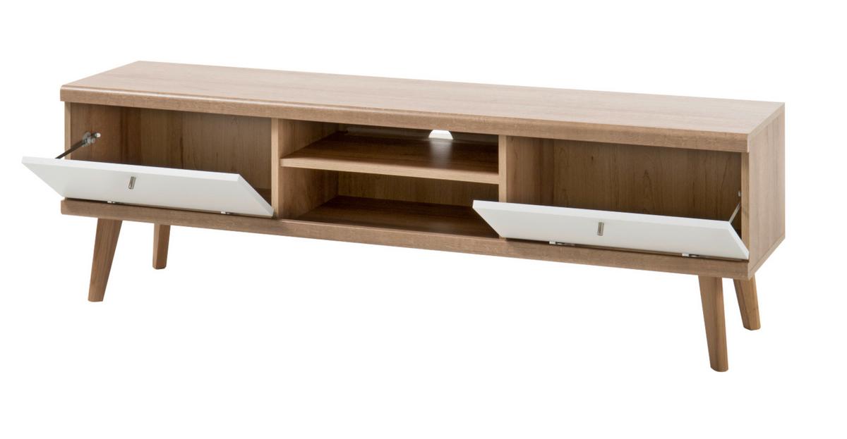 TV-LOWBOARD weiß, Eiche Riviera, TV-Unterteil skandinavisch, 160 x 50 cm - Eichefarben/Weiß, Holz/Holzwerkstoff (160/50/40cm) - Furn.Design