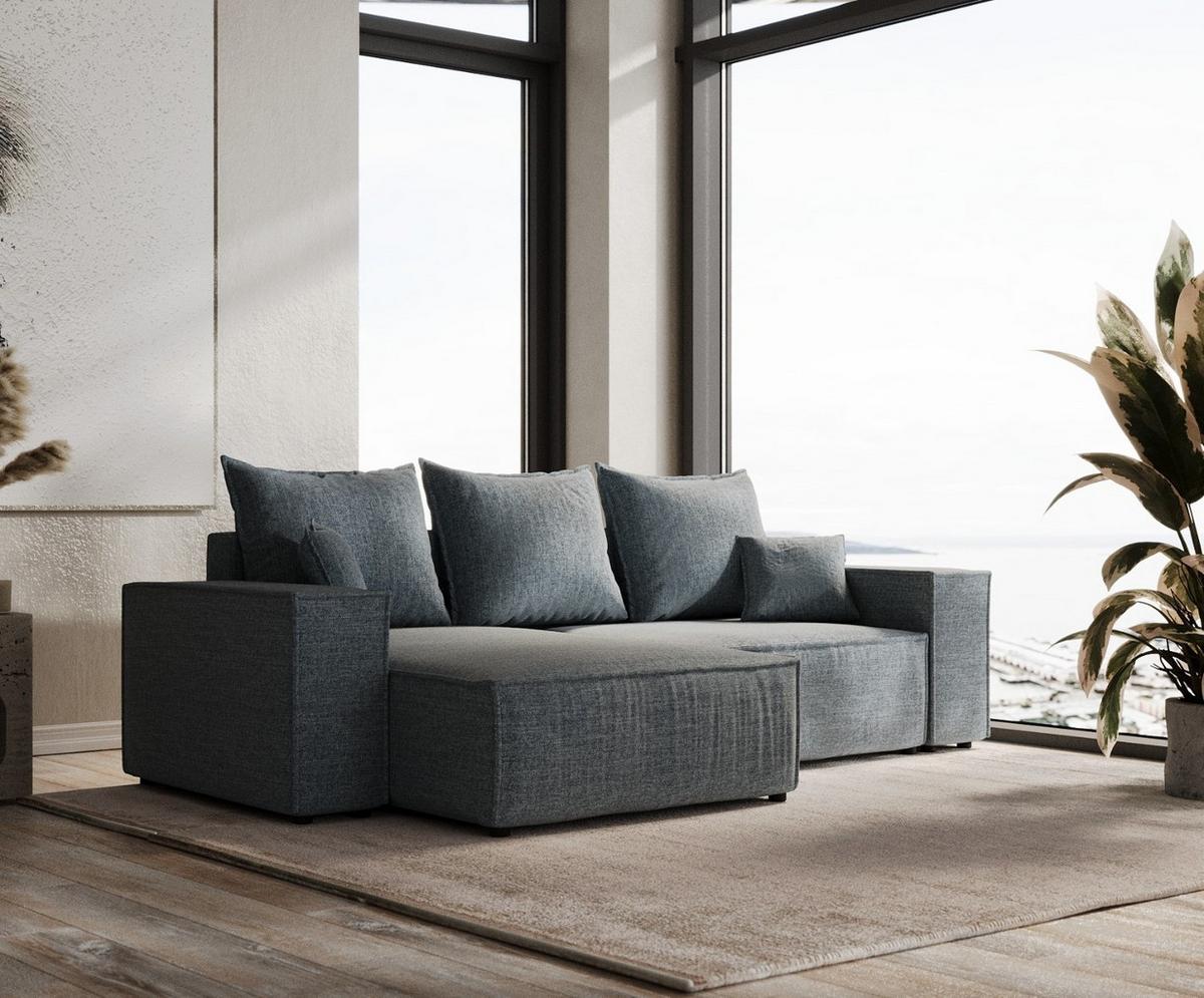 ECKSOFA SENSO mit Schlaffunktion Blaugrau im City Stoff - Blaugrau/Schwarz, Holz/Holzwerkstoff (255/148cm) - AltaBeds