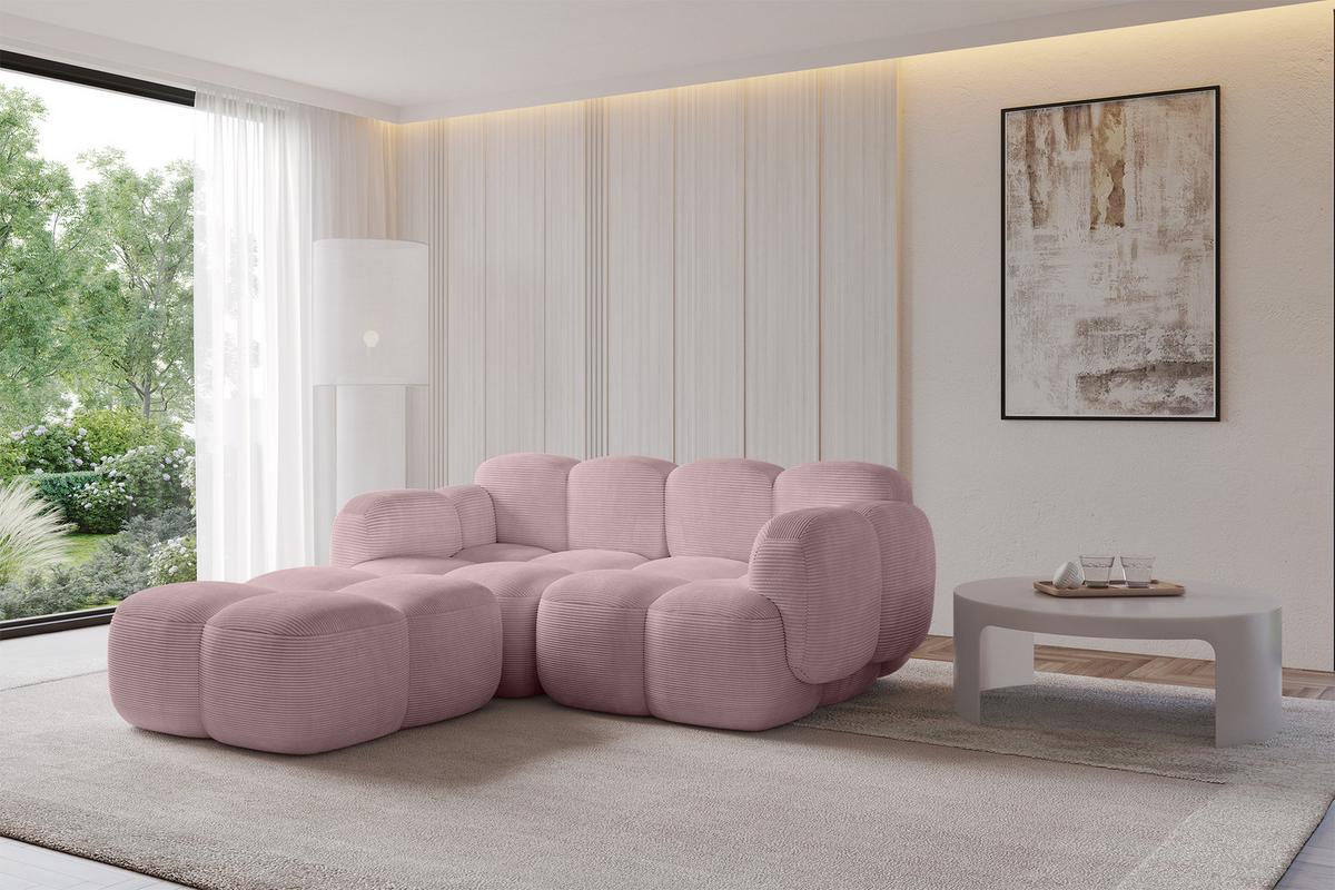 ECKSOFA modulares Sofa Links Miko-L1 214x205x75 Rosa Cord - Schwarz/Rosa, Holzwerkstoff/Kunststoff (214/205cm) - ALTDECOR