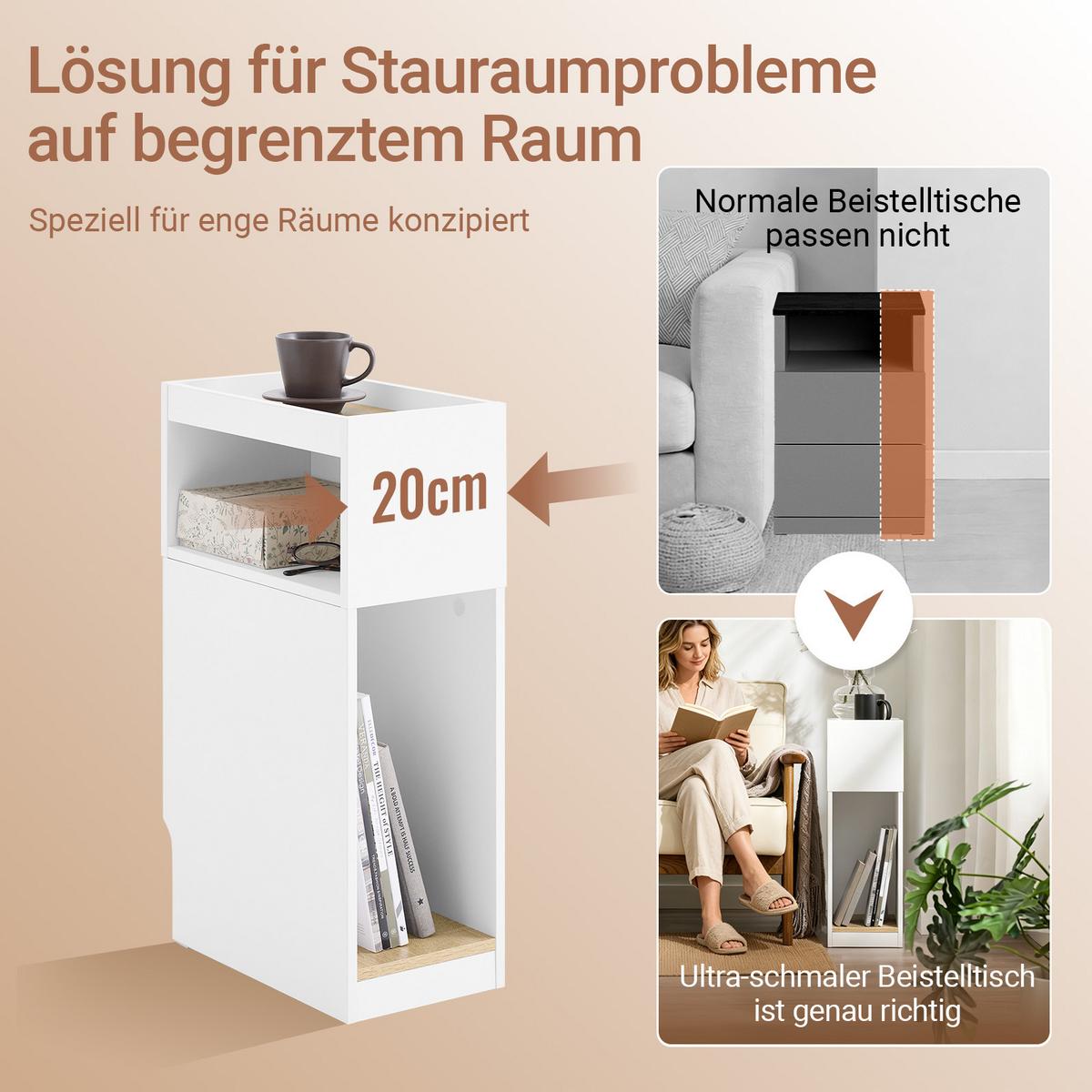 NACHTTISCH 2er Set, Beistelltisch mit offenen Fächern, Weiß 20×35×60cm - Weiß, Holzwerkstoff (35/60/20cm) - SoBuy