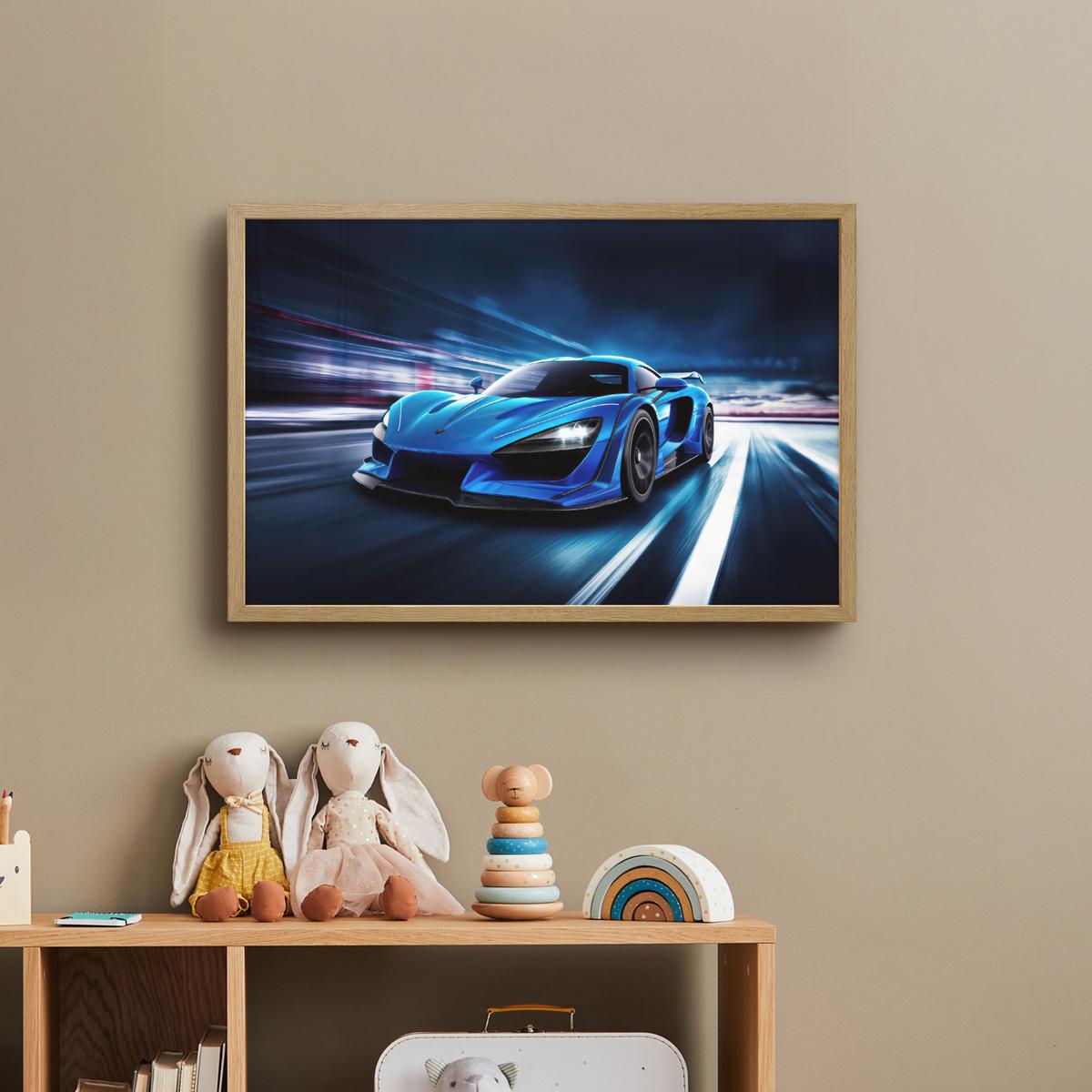 NACHTTISCHLAMPE MIT AKKU Auto - Blau - Jungen - Kind 60x40 cm - Blau, Holzwerkstoff (8/60/40cm) - OnlyWow