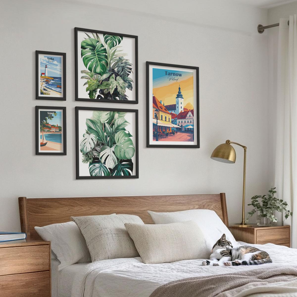 BILDER SET 5er Set - 50x50 cm & 20x30 cm & 40x60 cm Schwarzer Rahmen - Stadt- und Naturlandschaften - Schwarz, Kunststoff (40/60cm) - TULUP