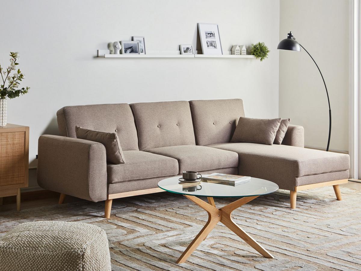 ECKSCHLAFSOFA 3-Sitzer Stoff Hellbraun linksseitig Kaarina - Hellbraun, Textil (260/152cm) - Beliani