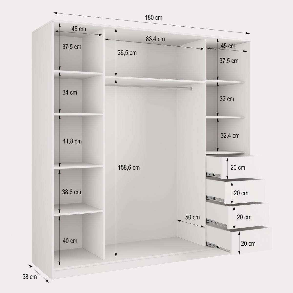 SCHWEBETÜRENSCHRANK SORE 180/205/58 cm 3-türig mit Spiegel und Schubladen Schwarz / Eiche Artisan - Schwarz/Eiche Artisan, Holzwerkstoff (180/205/58cm) - MASSENO