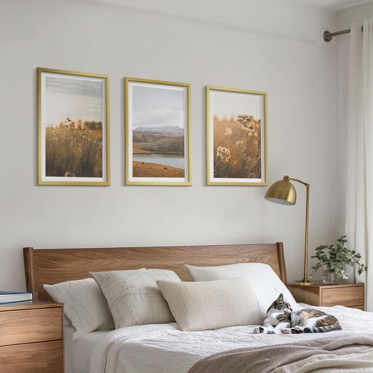 BILDER SET 3er Set - 40x60 cm Goldrahmen - Landschaften Wiesen Berge See - Goldfarben, Kunststoff (40/60cm) - TULUP