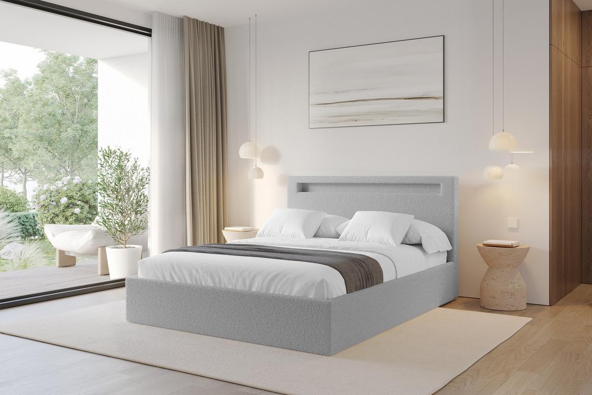 POLSTERBETT mit Bettkasten und Lattenrost, Boxbett ohne Matratze - GOLA 140x200 Hellgrau - Silberfarben, Holzwerkstoff/Textil (140/200cm) - ALTDECOR