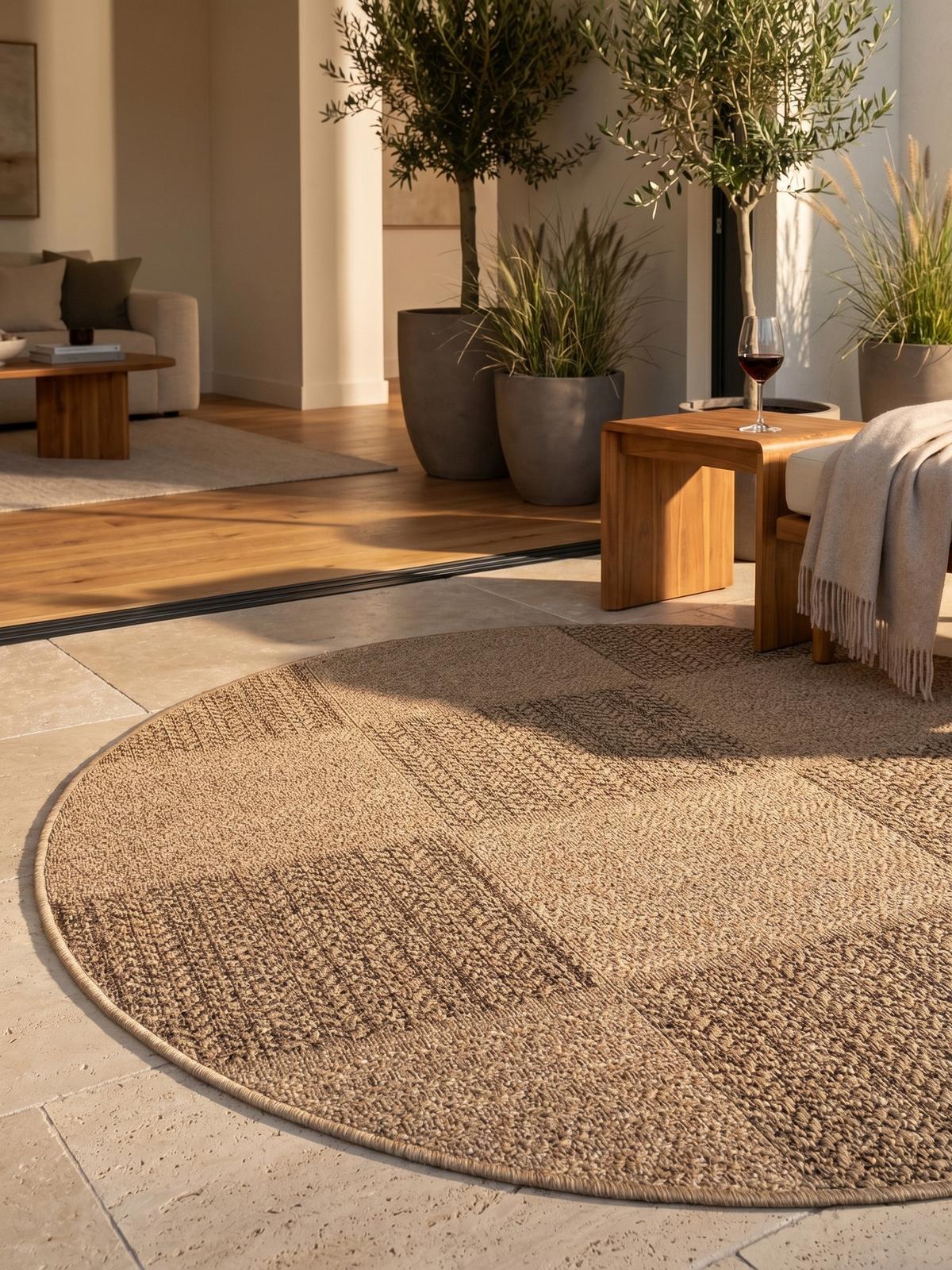 TEPPICH Outdoor ARLBERG in Beige, in Jute-Optik, aus Polypropylen, Ø 200 cm - Beige, Textil (200/200cm) - KADIMA DESIGN
