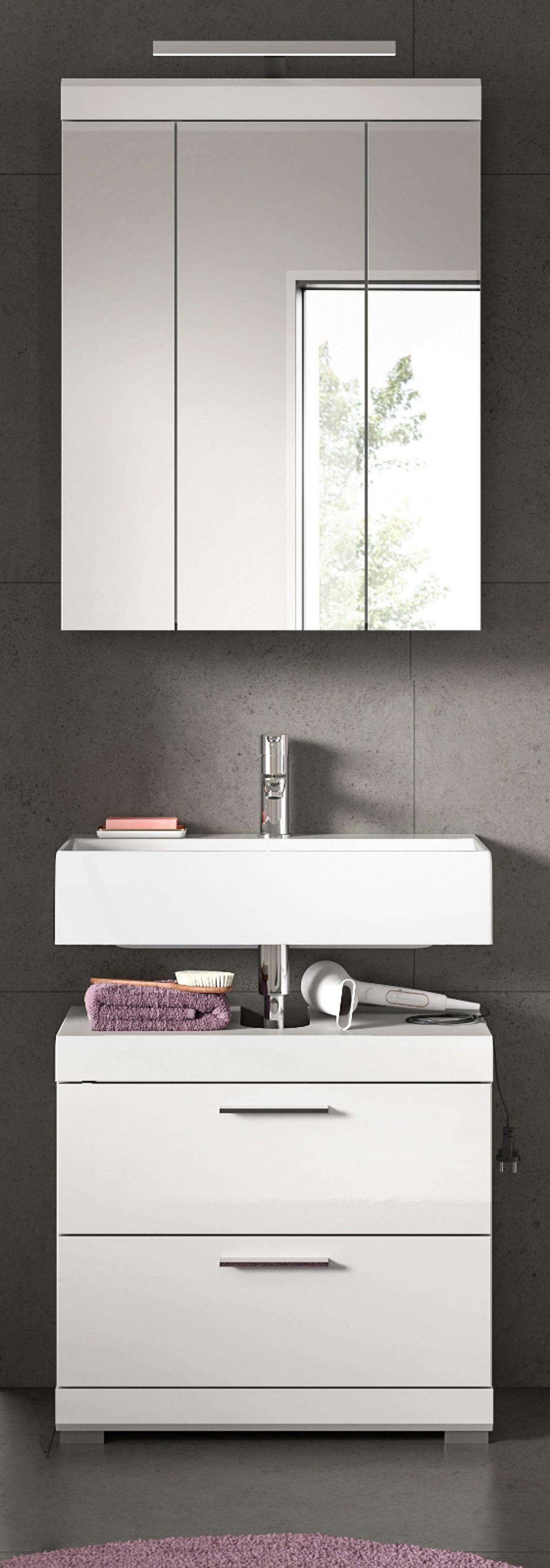 BADMÖBEL-SET weiß Hochglanz 2-teilig 60 cm, Kombination mit Spiegelschrank - Weiß Hochglanz, Glas/Holzwerkstoff (60/191/37cm) - Inn.Furn