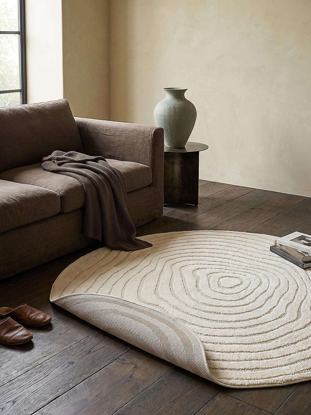 RUNDTEPPICH Streifen CETINA Polypropylen Creme 160 x 160 cm - Beige, Textil (160/160cm) - KADIMA DESIGN