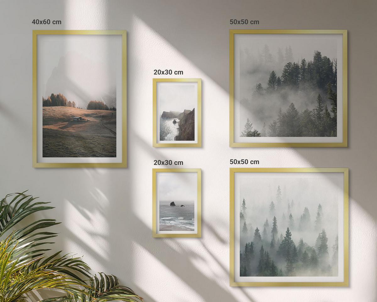 BILDER SET 5er Set - 50x50 cm & 20x30 cm & 40x60 cm Goldrahmen - Landschaften aus Bergen und Meer - Goldfarben, Kunststoff (40/60cm) - TULUP