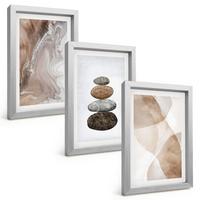 BILDER SET 3er Set - 20x30 cm Silberner Rahmen - Abstrakte Pastellformen - Silberfarben, Kunststoff (20/30cm) - TULUP