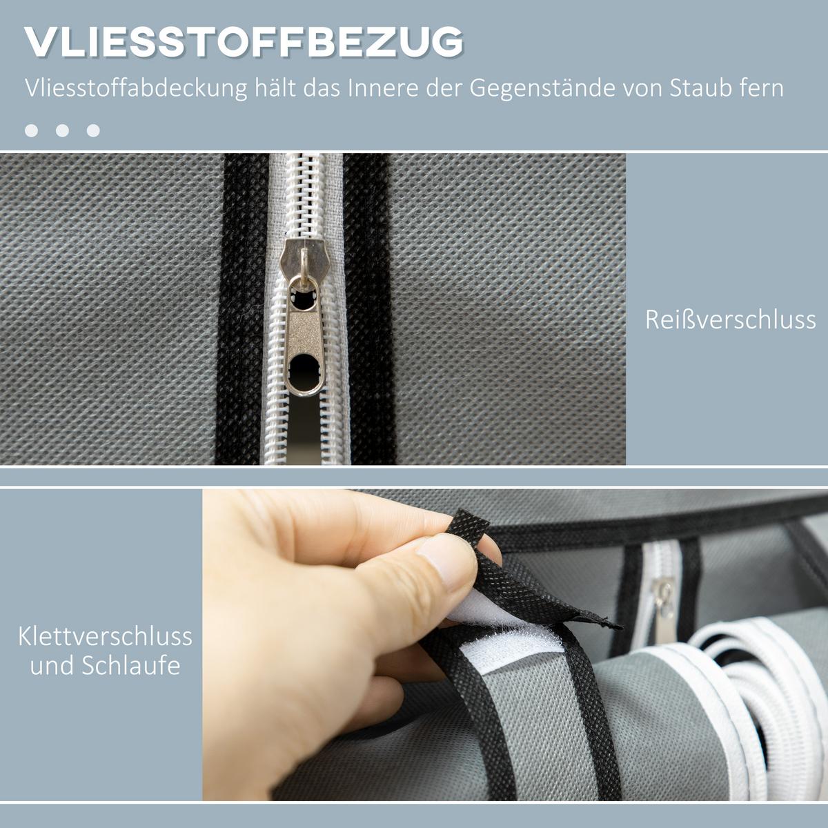 STOFFSCHRANK, Faltschrank, Kleiderschrank mit Kleiderstangen, 8 Ebenen Hellgrau - Hellgrau, Metall (43/162.5/125cm) - HOMCOM