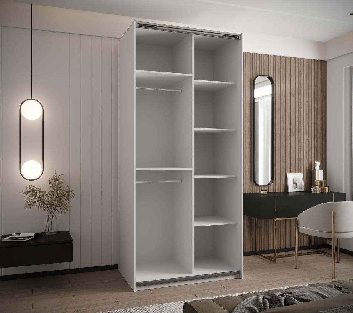 SCHWEBETÜRENSCHRANK 245,5/110/64 2-türig - Silberfarben/Weiß, Holz/Metall (110/245/64cm) - Abiks Möbel