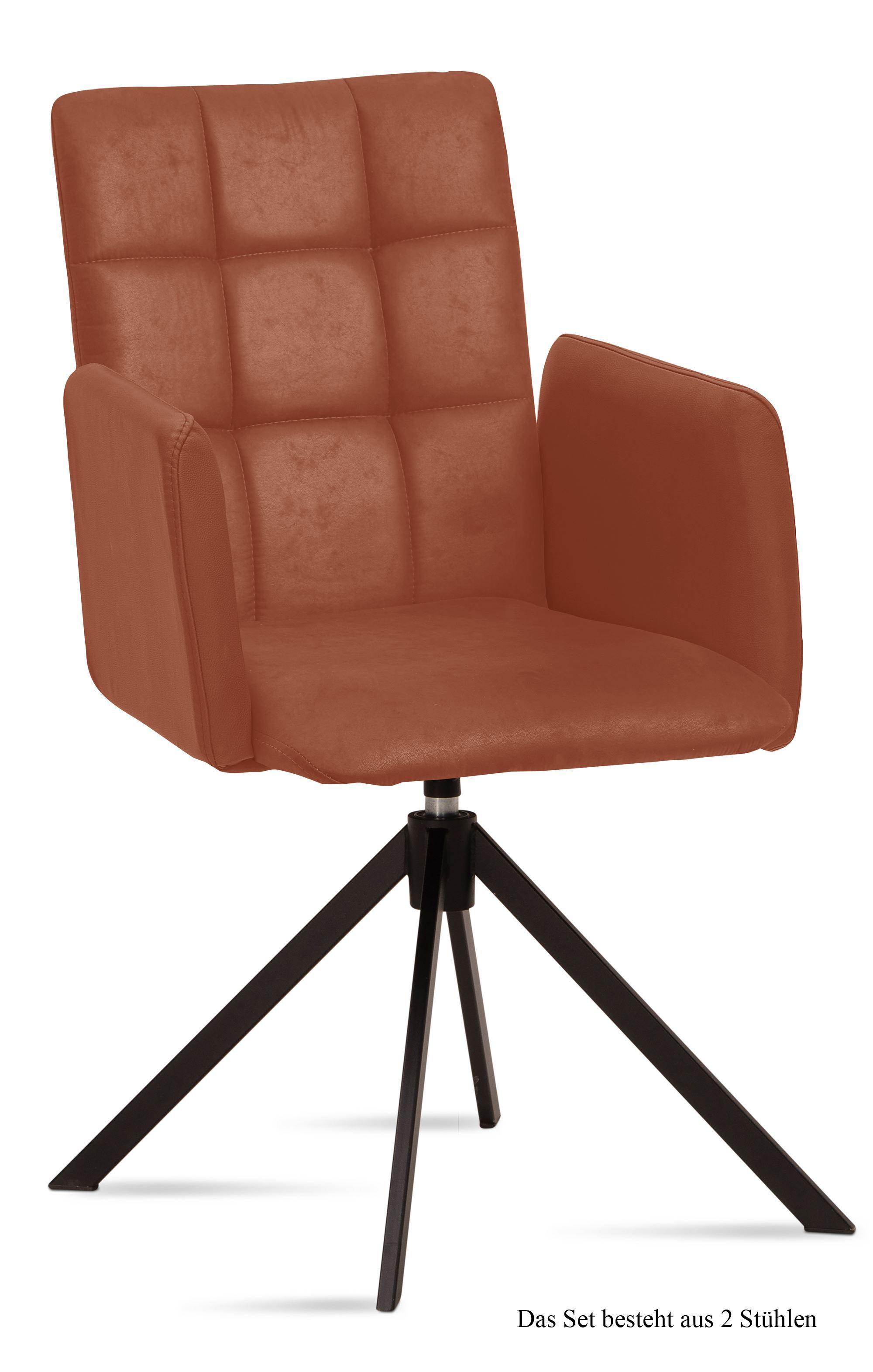 ARMLEHNSTUHL drehbar (2er-Set) Deeann 52x91x60 Schwarz/Cognac - Cognac/Schwarz, Kunststoff (60/91/52cm) - 58aufmkessel