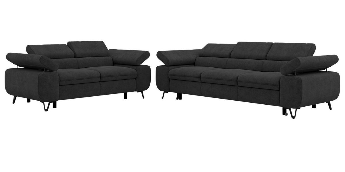 SITZGARNITUR PETERS 2+3 - Dunkelgrau Stukture - Dunkelgrau/Graphitfarben, Textil/Metall (262/76/99cm) - MKS