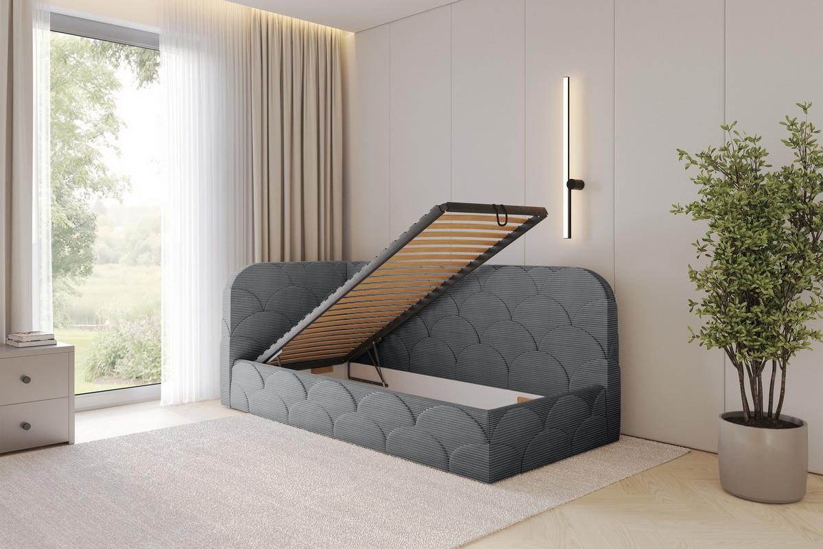 EINZELLBETT Jugendbett mit Bettkasten, Rechts - ELRY 100x200 Dunkelgrau - Schieferfarben, Holzwerkstoff/Textil (100/200cm) - ALTDECOR