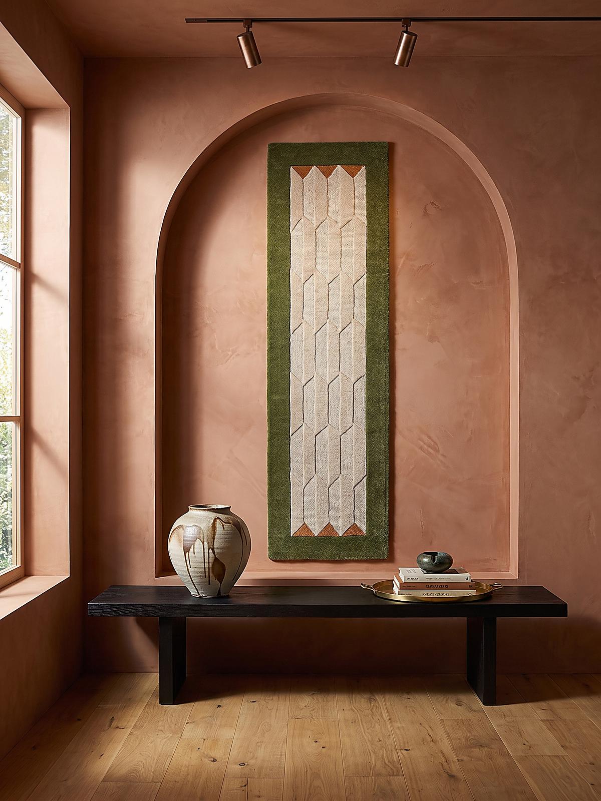 TEPPICHLÄUFER handgetuftet DARENT, Wabenmuster, Erdtöne-Grün, 60 x 230 cm - Grün, Textil (60/230cm) - KADIMA DESIGN