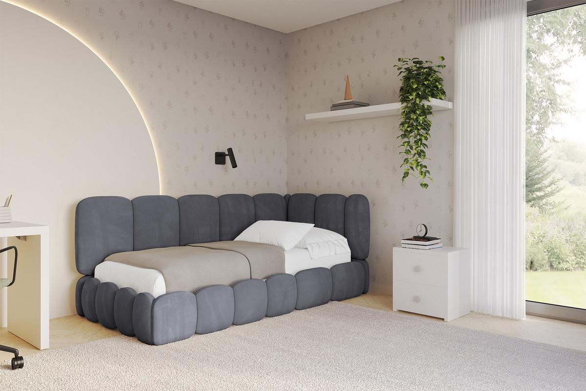EINZELLBETT Jugendbett mit Bettkasten, Links - AVRY 80x200 Dunkelgrau - Dunkelgrau, Holzwerkstoff/Textil (80/200cm) - ALTDECOR