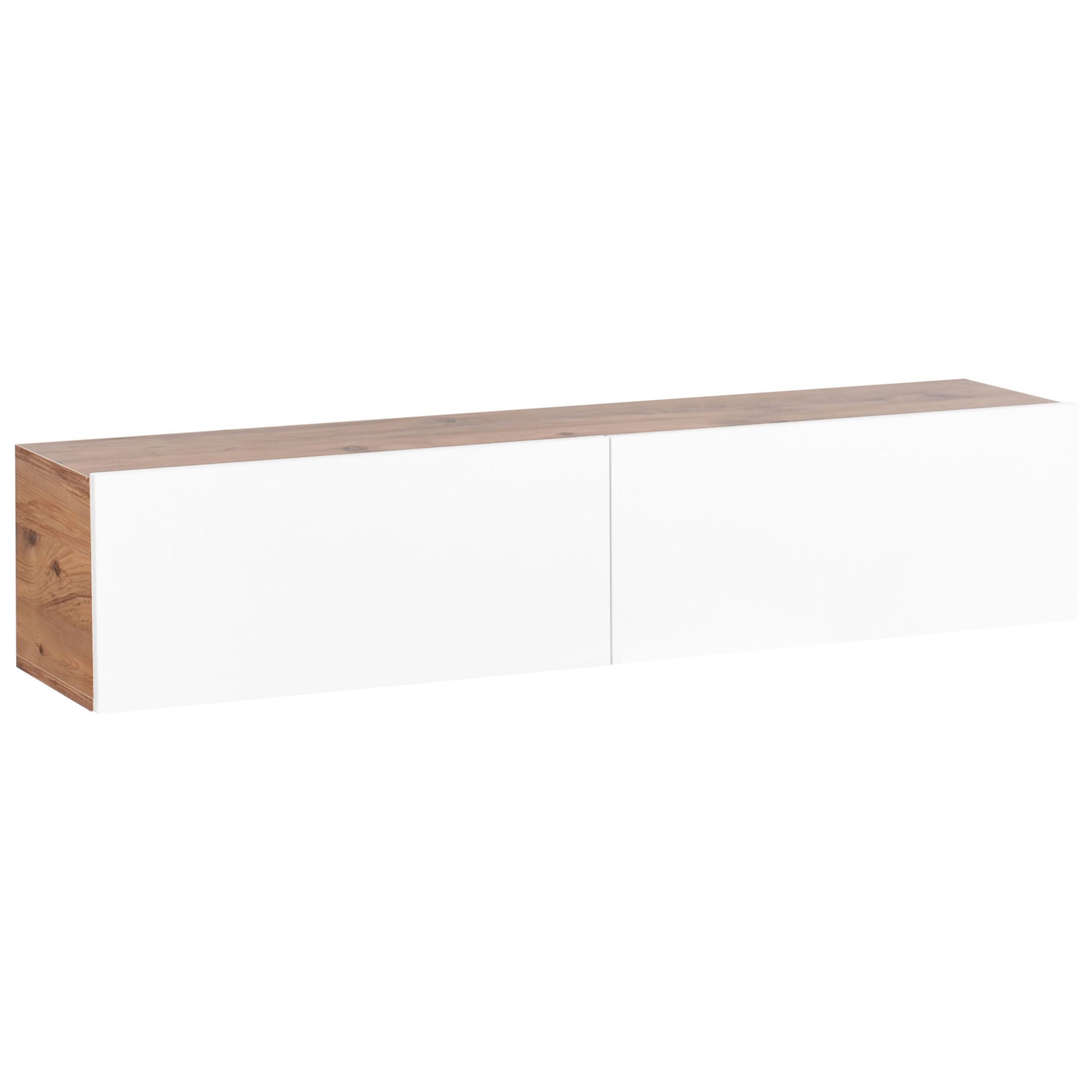 WANDMONTIERTER-TV-SCHRANK Weiß/Braun Gladstone - Weiß/Braun, Holzwerkstoff (140/30/32cm) - Beliani