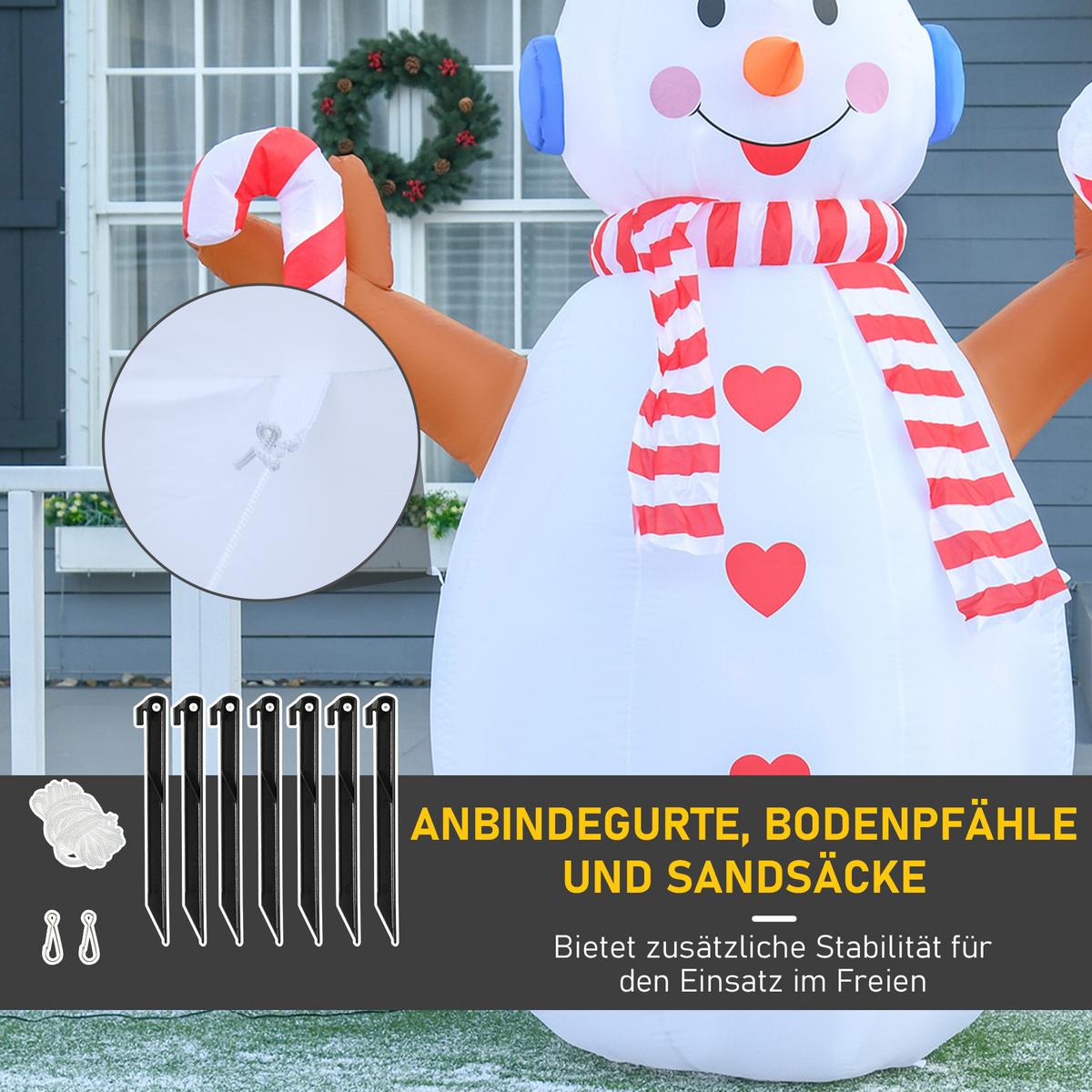 AUFBLASBARER Schneemann, Polyestertuch, Weiß+Rot - Multicolor, Kunststoff (100/240/180cm) - HOMCOM