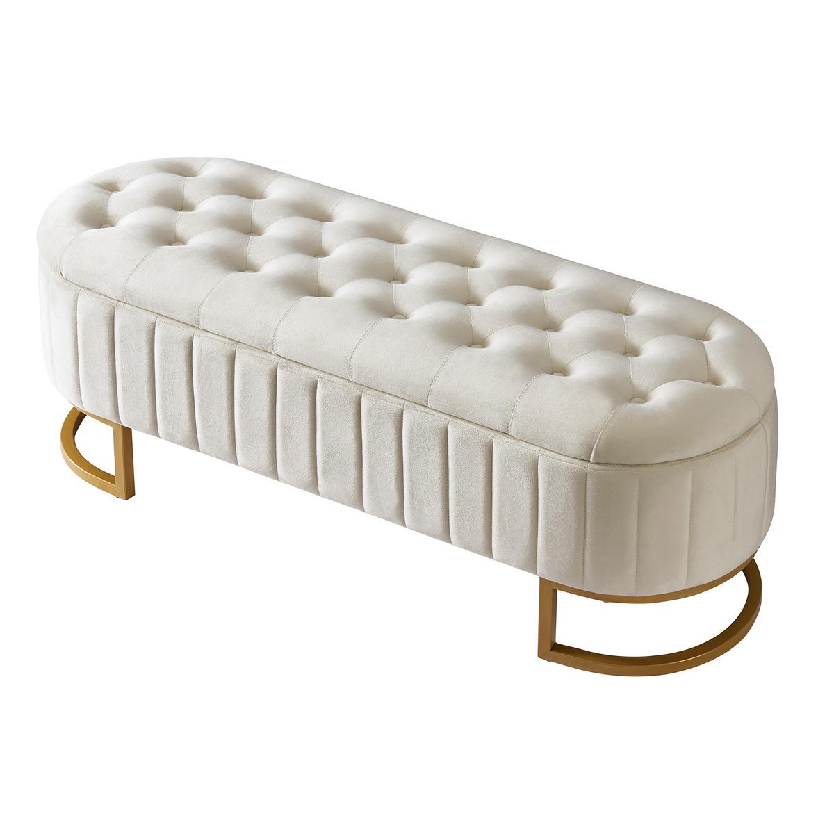 SITZBANK aus Samt Luxuriöse Polsterbank mit Stauraum & Gold-Gestell - Beige, Textil (120/43/39.9cm) - Urban Meuble