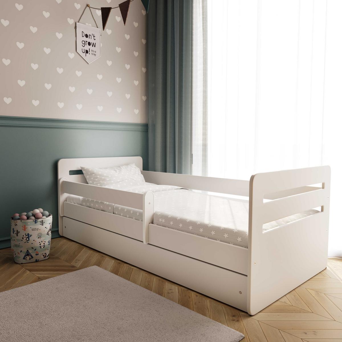KINDERBETT Tomi mit Schublade ohne Matratze Weiß 90/65/184 - Weiß, Holzwerkstoff (80/180cm) - RAUMHIRSCH FURNITURE