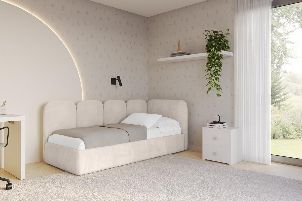 EINZELLBETT Jugendbett mit Bettkasten und Matratze H3/H4, Links - VELY 100x200 Beige - Ecru, Holzwerkstoff/Textil (100/200cm) - ALTDECOR