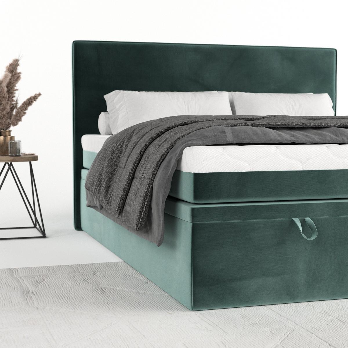 BOXBETT Zalla 160/200 cm Türkis im Kronos Stoff - Türkis/Schwarz, Holz/Holzwerkstoff (160/200cm) - AltaBeds