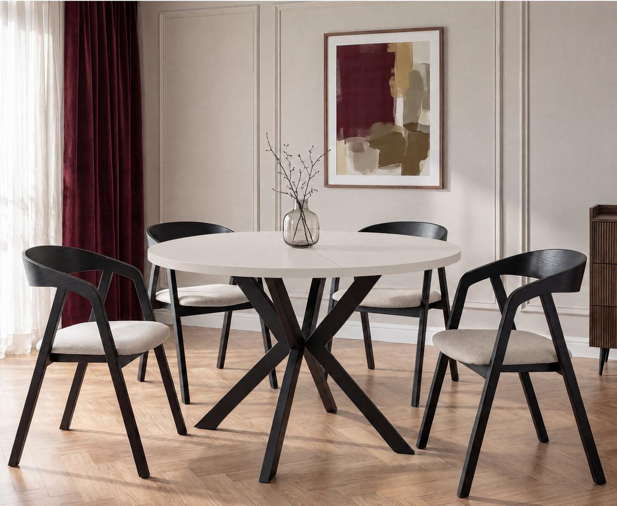 ESSTISCH Valeo runder ausziehbarer, Kaschmir Beige Grau 100-180/100/76 cm - Kaschmir/Beige, Holzwerkstoff/Metall (100/180/76cm) - WFL GROUP
