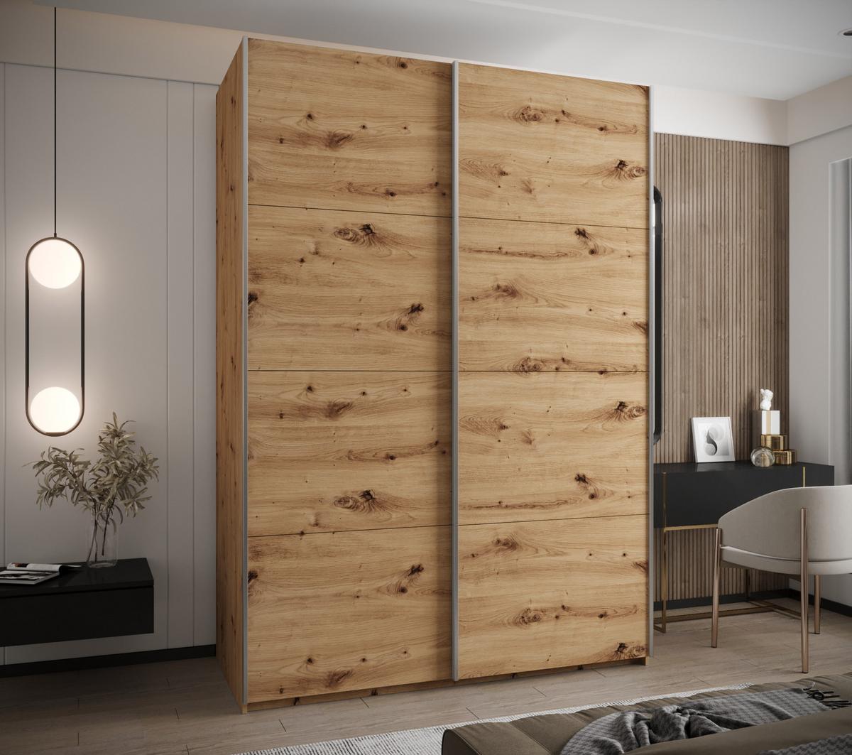 SCHWEBETÜRENSCHRANK 245,5/180/64 2-türig - Silberfarben/Eiche Artisan, Holz/Metall (180/245/64cm) - Abiks Möbel